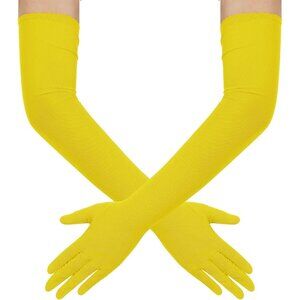 Women's Tulle Mesh Yellow Long Stretchy Gloves Halloween Party Wedding Costume